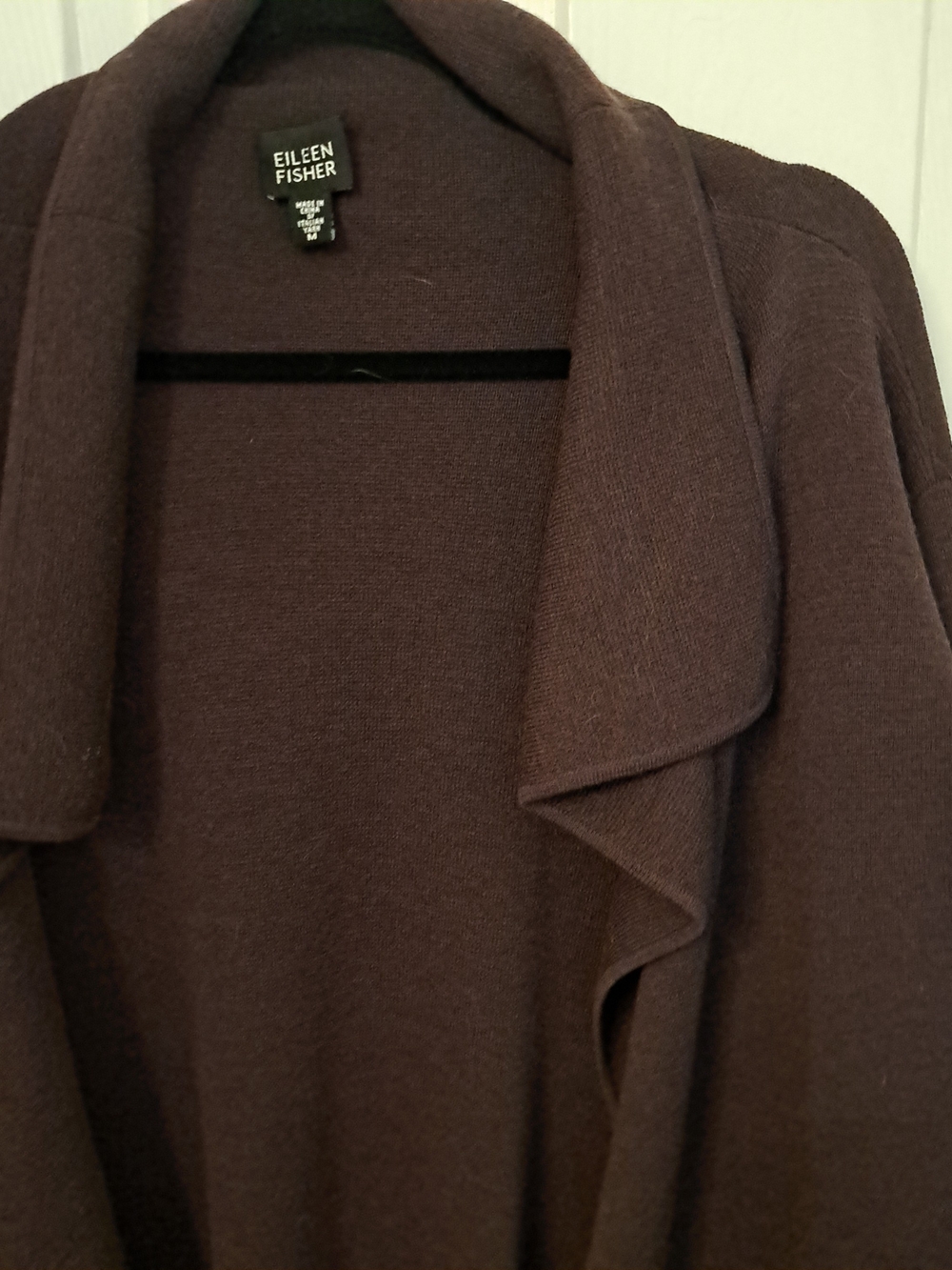 Eileen Fisher Women's Brown Open-Front Shawl Collar Sweater